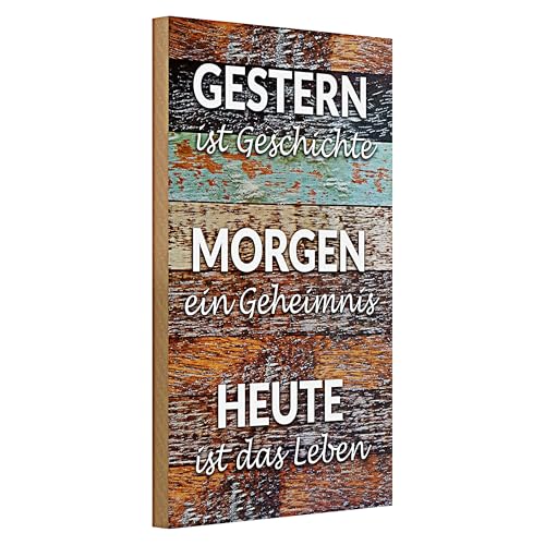 Inspirierendes Holzschild 'Gestern ist Geschichte, Heute ist das Leben' | Dekoratives Wandobjekt für Zuhause und Büro | 20 cm x 30 cm von Roomando