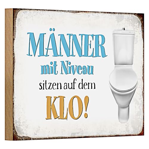 Lustiges Holzschild | Männer mit Niveau | Sitzend auf dem Klo | | 18 cm x 12 cm von Roomando