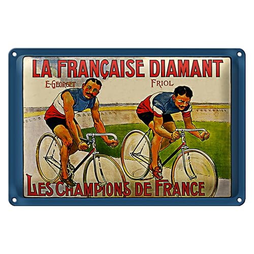 Retro Fahrrad-Werbeschild 'La Francaise Diamant' | Vintage Metallschild mit französischen Radrennfahrern | 20 cm x 30 cm von Roomando