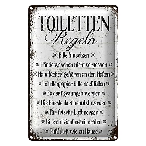 Retro Toilettenregeln Blechschild | Nostalgischer Stil für Badezimmer und WC | Tolles Geschenk | 20 cm x 30 cm von Roomando