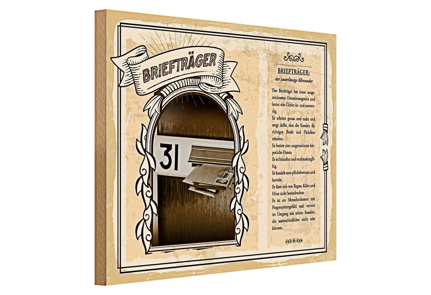 Roomando Holzbild Berufe 40x30cm Briefträger zuverlässig Allrounder Roomando Holzbild Berufe 40x30cm Briefträger zuverlässig Allrounder von Roomando
