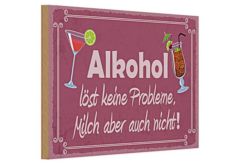 Roomando Holzbild Holzschild Alkohol 30x20cm löst keine Probleme lila Schild von Roomando