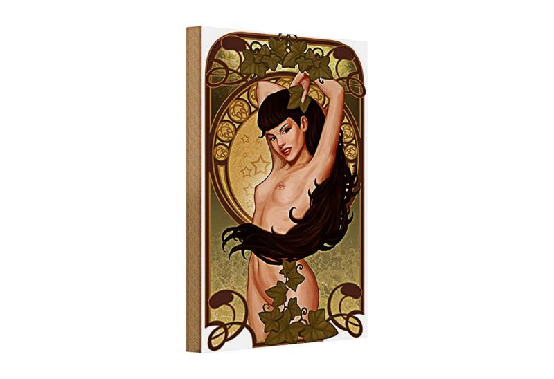 Roomando Holzbild Holzschild Pin up 20x30cm sexy Frau Girl Efeu Piercing von Roomando