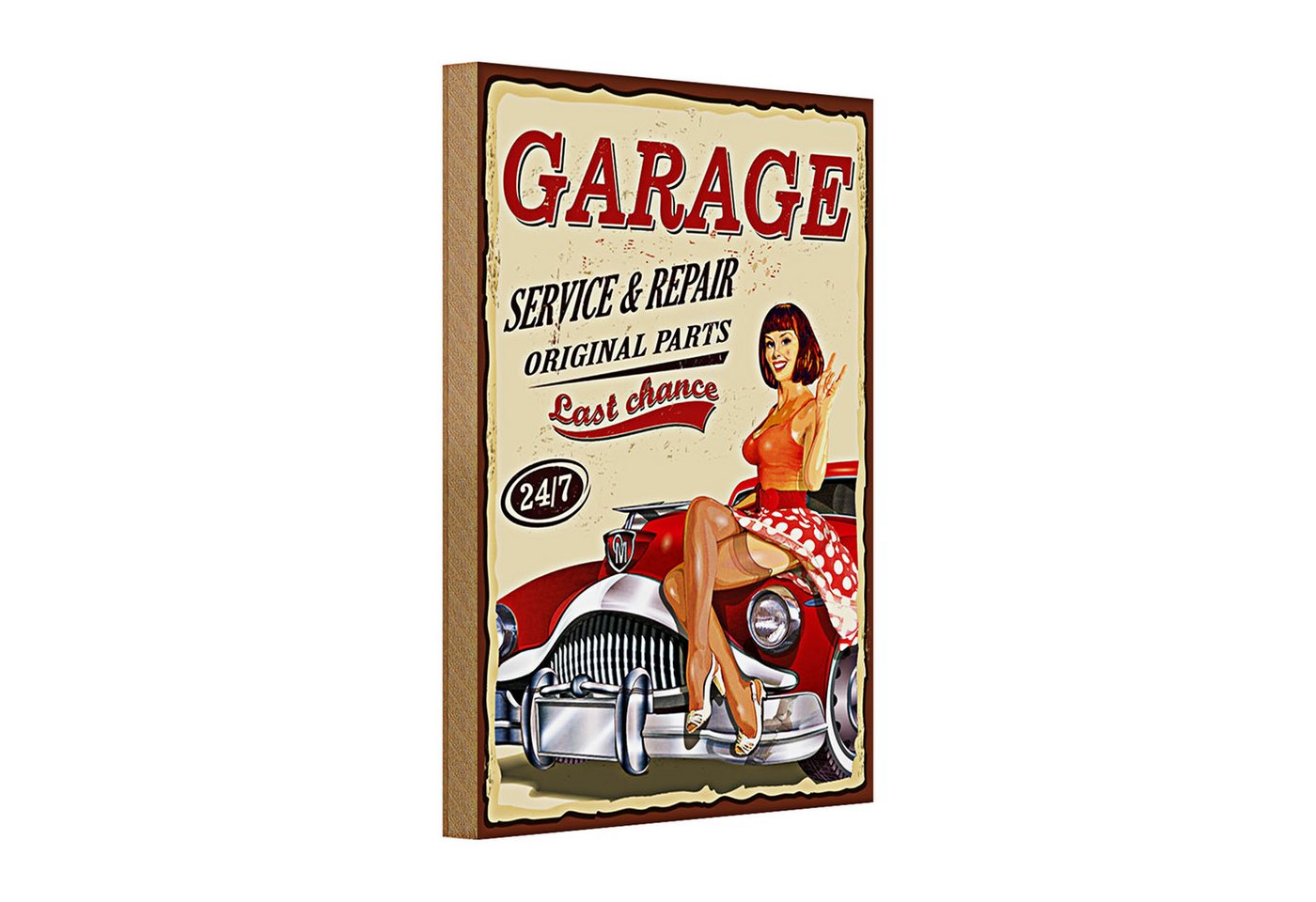 Roomando Holzbild Holzschild Pinup 20x30cm Retro Garage service repair 24/7 Roomando Holzbild Holzschild Pinup 20x30cm Retro Garage service repair 24/7 von Roomando