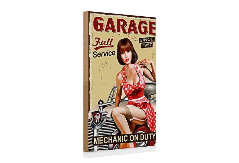 Roomando Holzbild Holzschild Pinup 20x30cm Retro full Service mechanic Auto von Roomando
