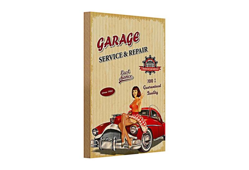 Roomando Holzbild Holzschild Pinup Retro 20x30cm Garage Service Repair Auto von Roomando