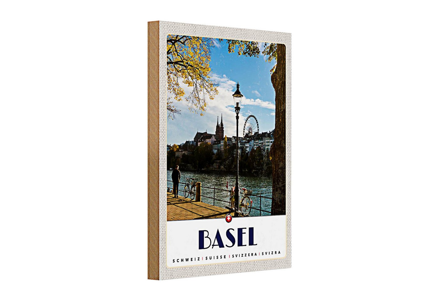 Roomando Holzbild Holzschild Reise 20x30cm Basel Schweiz Fluss Riesenrad Natur Roomando Holzbild Holzschild Reise 20x30cm Basel Schweiz Fluss Riesenrad Natur von Roomando