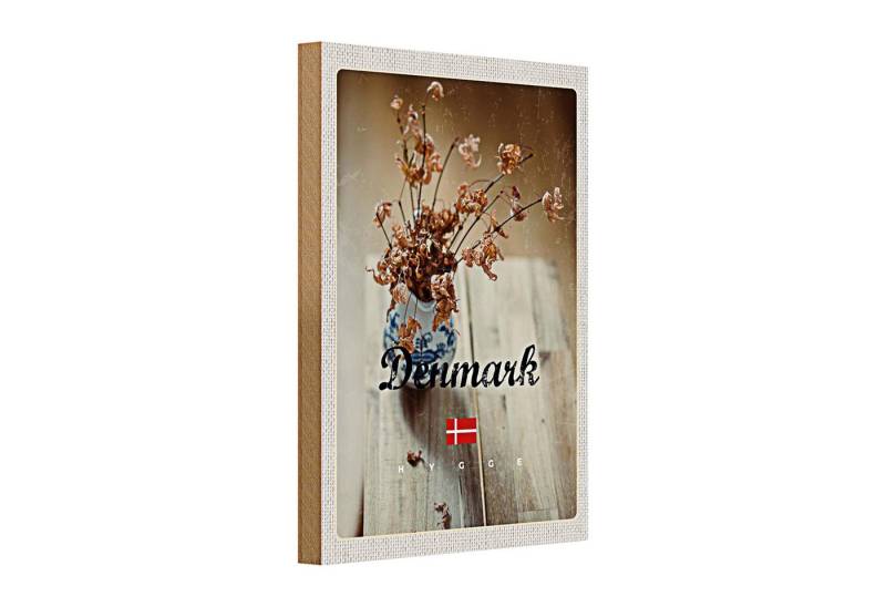 Roomando Holzbild Holzschild Reise 20x30cm Dänemark verwelkte Blumen in Vase von Roomando