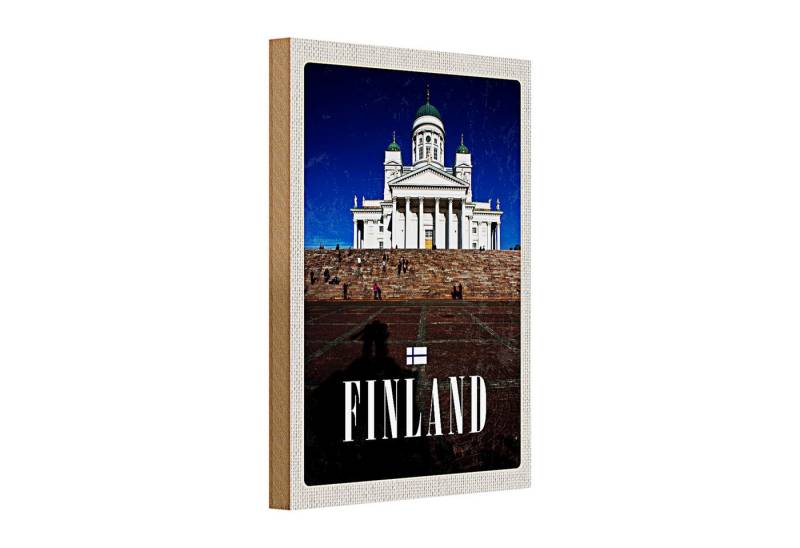 Roomando Holzbild Holzschild Reise 20x30cm Finnland Kirche Treppe Architektur von Roomando