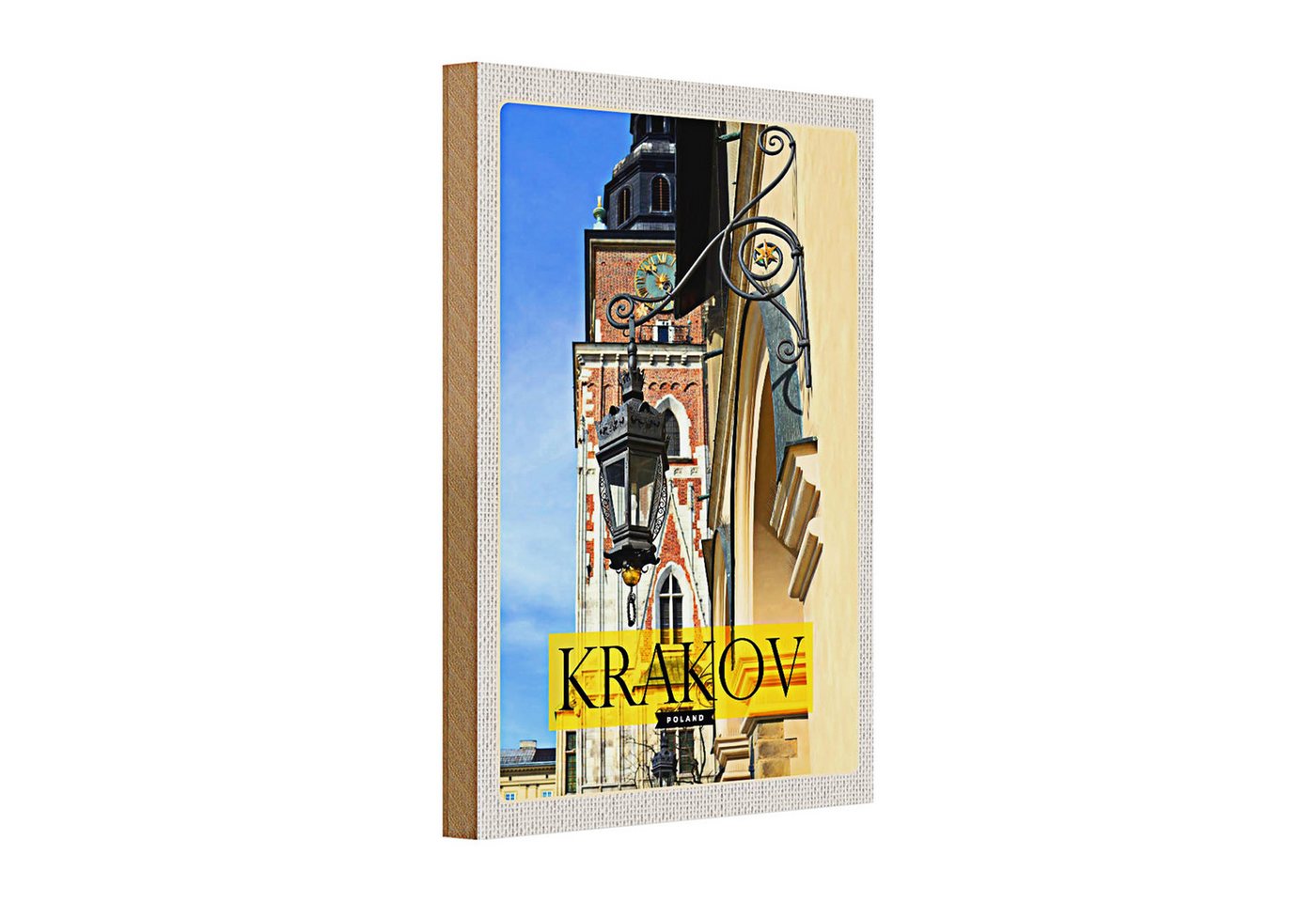 Roomando Holzbild Holzschild Reise 20x30cm Krakow Polen Kirche Laterne Innenstadt von Roomando
