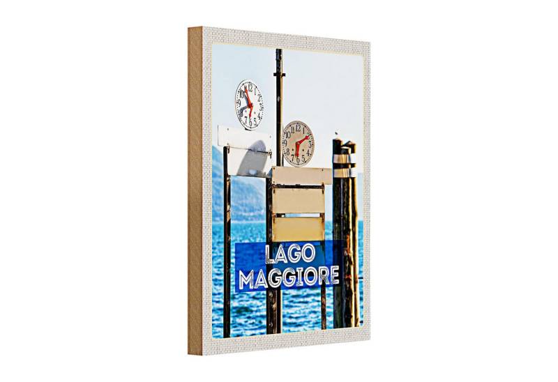 Roomando Holzbild Holzschild Reise 20x30cm Lago Maggiore Uhr Zeit Meer Gebirge von Roomando