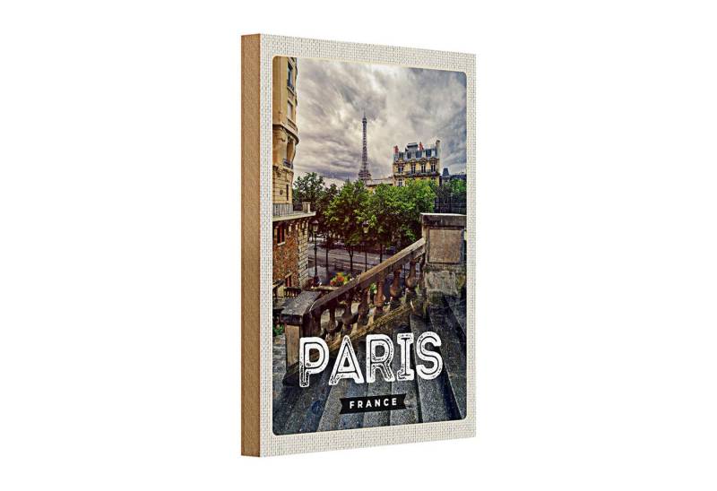 Roomando Holzbild Holzschild Reise 20x30cm Paris Frankreich Eiffelturm Treppe Schild von Roomando