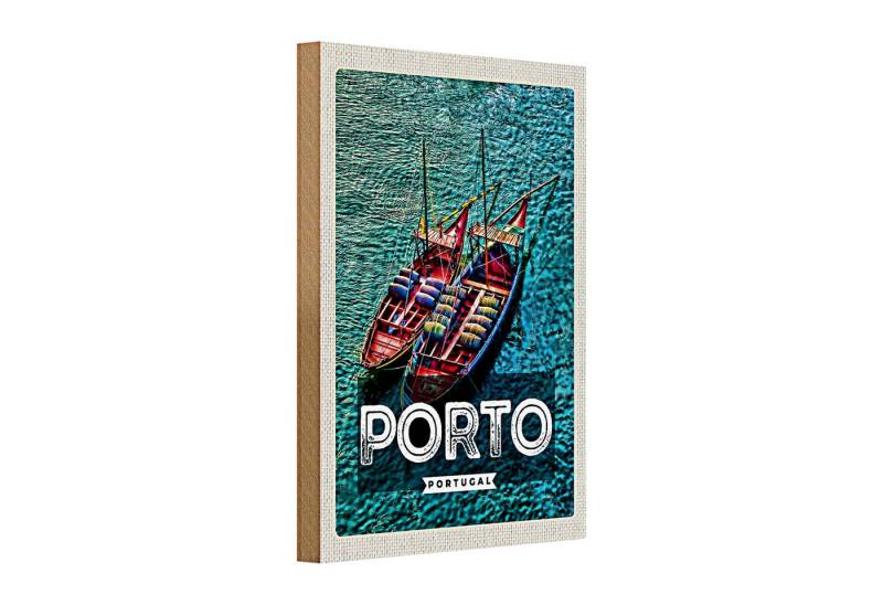 Roomando Holzbild Holzschild Reise 20x30cm Porto Portugal Poster Meer Boote von Roomando