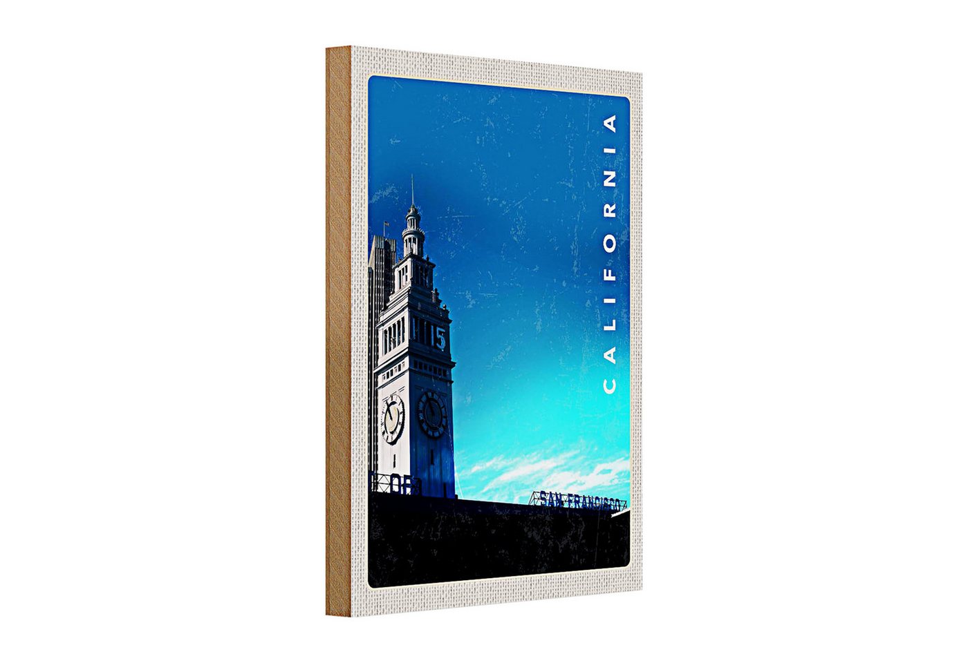 Roomando Holzbild Holzschild Reise 20x30cm San Francisco Californien Uhr Turm von Roomando
