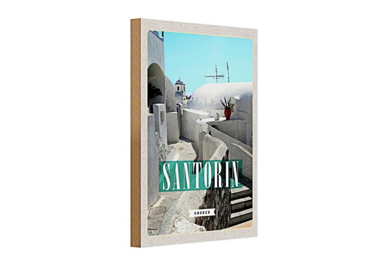 Roomando Holzbild Holzschild Reise 20x30cm Santorini Stadt weiße Gebäude Treppen von Roomando