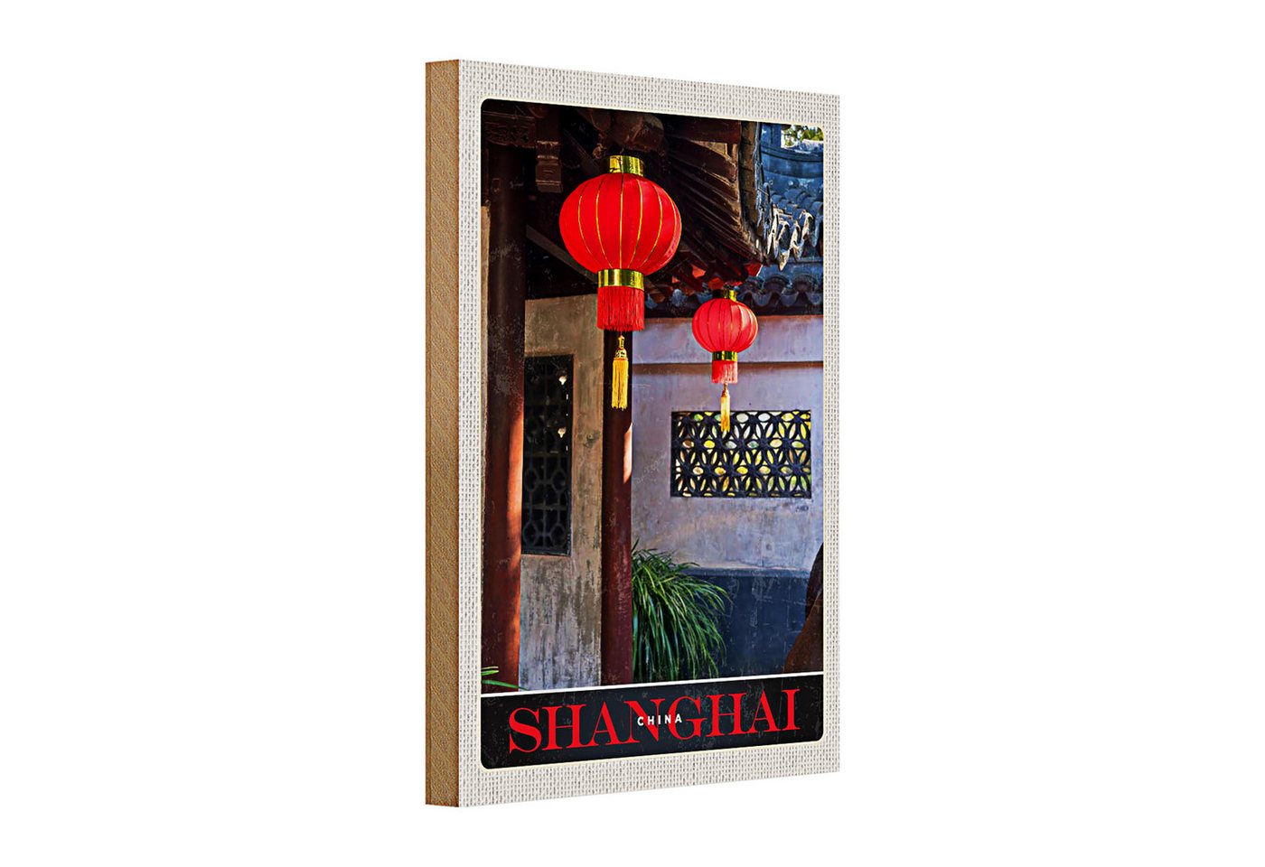 Roomando Holzbild Holzschild Reise 20x30cm Shanghai Asien China rote Laterne von Roomando