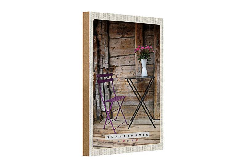 Roomando Holzbild Holzschild Reise 20x30cm Skandinawien Terasse Stuhl Tisch Blume von Roomando