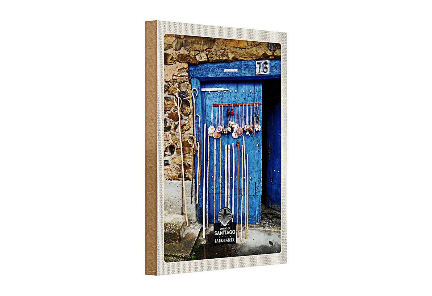 Roomando Holzbild Holzschild Reise 20x30cm Spanien Muscheln blaue Tür Gehstock Roomando Holzbild Holzschild Reise 20x30cm Spanien Muscheln blaue Tür Gehstock von Roomando
