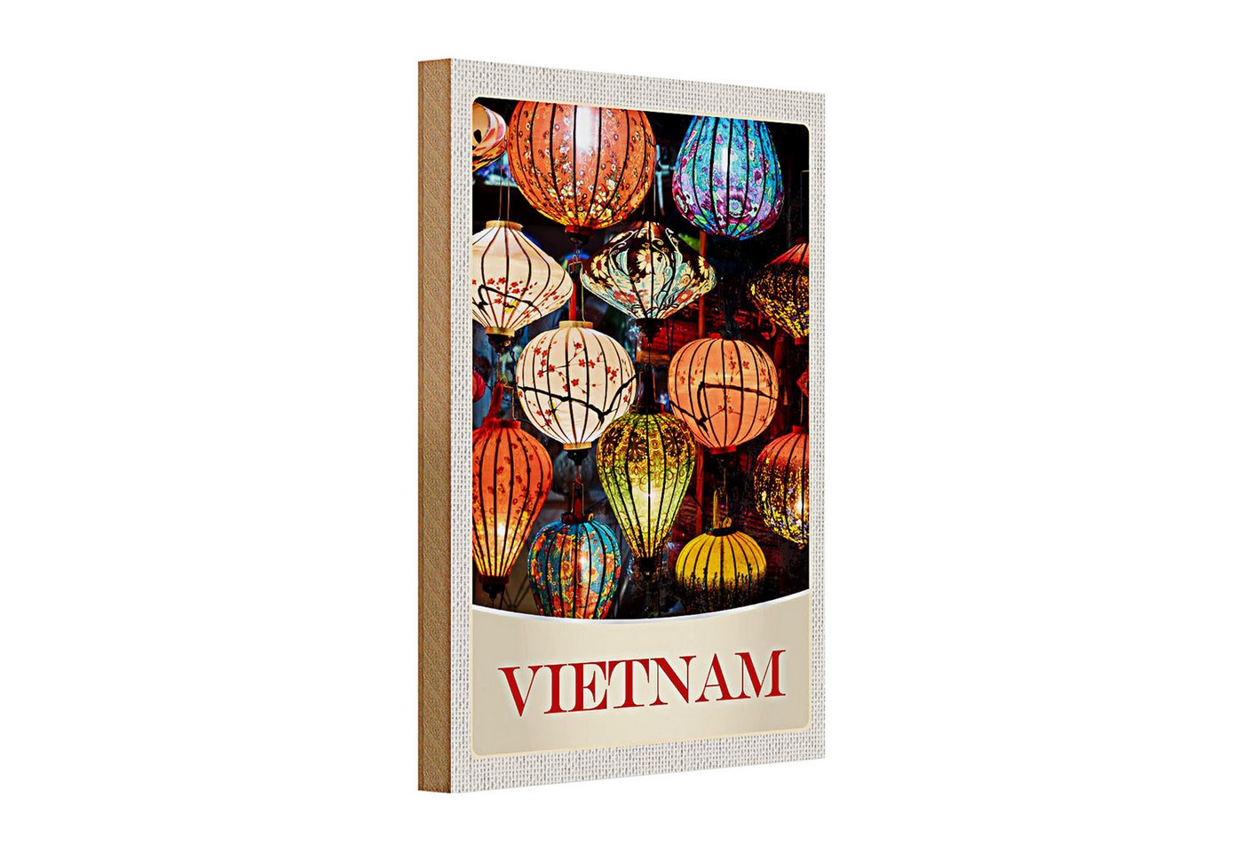 Roomando Holzbild Holzschild Reise 20x30cm Vietnam Asien bunte Laterne Kultur von Roomando