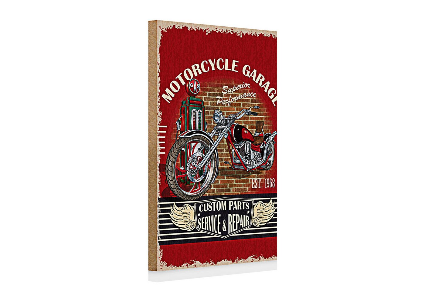 Roomando Holzbild Holzschild Retro 20x30cm Motorcycle Garage Service Roomando Holzbild Holzschild Retro 20x30cm Motorcycle Garage Service von Roomando