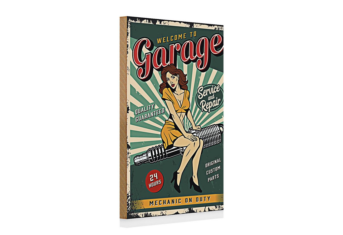 Roomando Holzbild Holzschild Retro 20x30cm Pinup welcome Garage 24 service Roomando Holzbild Holzschild Retro 20x30cm Pinup welcome Garage 24 service von Roomando