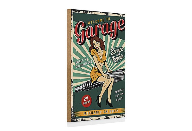 Roomando Holzbild Holzschild Retro 20x30cm Pinup welcome Garage 24 service von Roomando