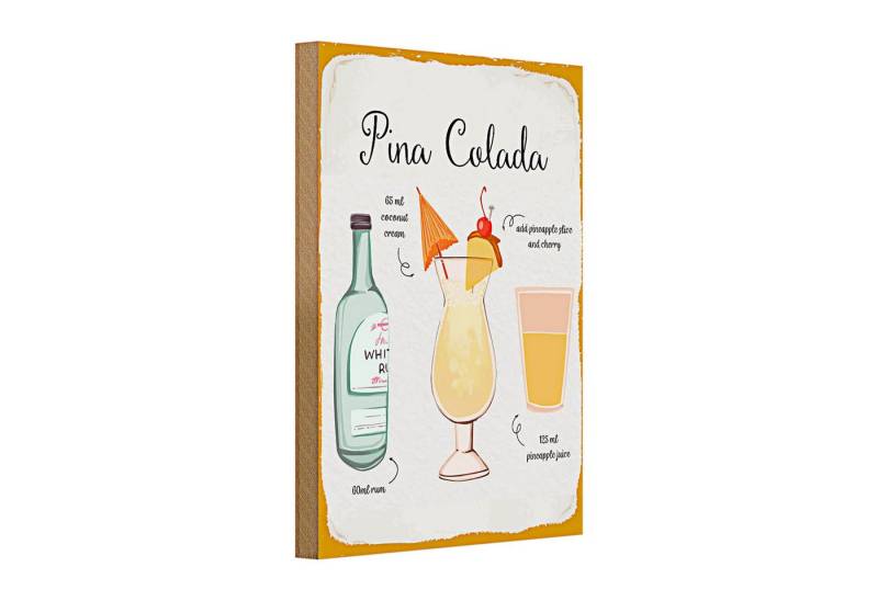 Roomando Holzbild Holzschild Rezept Pina Colada Cocktail Recipe 20x30cm weißes Schild von Roomando