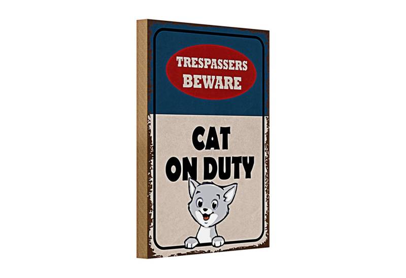 Roomando Holzbild Holzschild Spruch 20x30cm trespassers beware cat on duty von Roomando