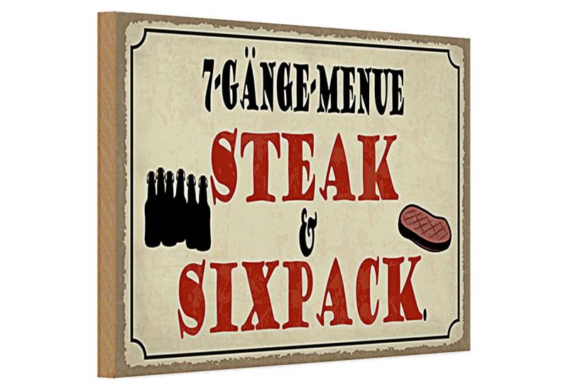 Roomando Holzbild Holzschild Spruch 30x20cm 7 Gänge Menü Steak Sixpack Grill von Roomando