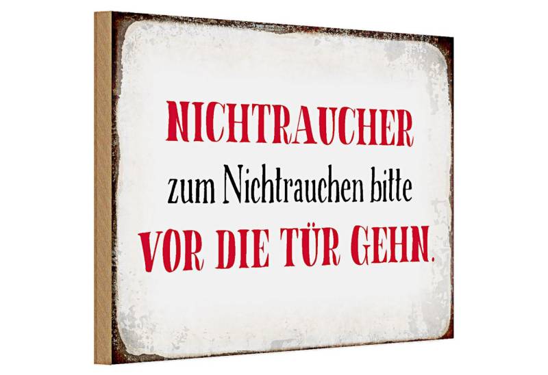 Roomando Holzbild Holzschild Spruch 30x20cm Nichtraucher bitte vor die Tür von Roomando