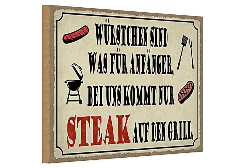 Roomando Holzbild Holzschild Spruch 30x20cm bei uns kommt Steak auf Grill von Roomando
