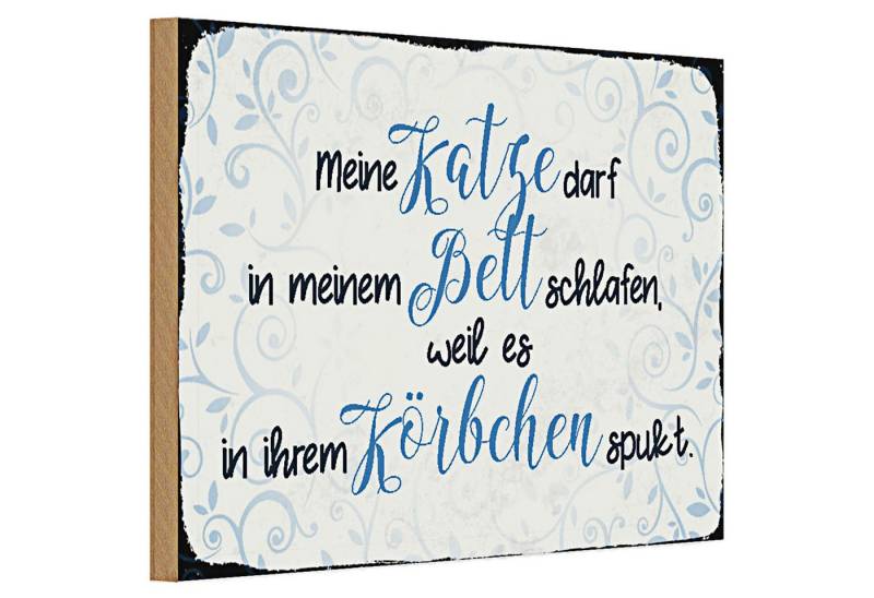 Roomando Holzbild Holzschild Spruch 30x20cm meine Katze darf in meinem Bett von Roomando
