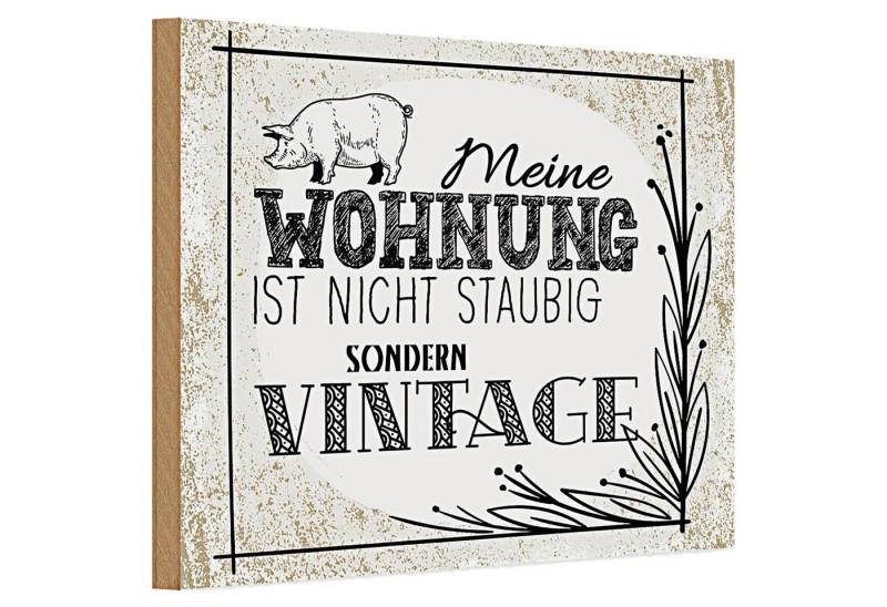 Roomando Holzbild Holzschild Spruch Wohnung nicht staubig Vintage 30x20cm weißes Schild von Roomando