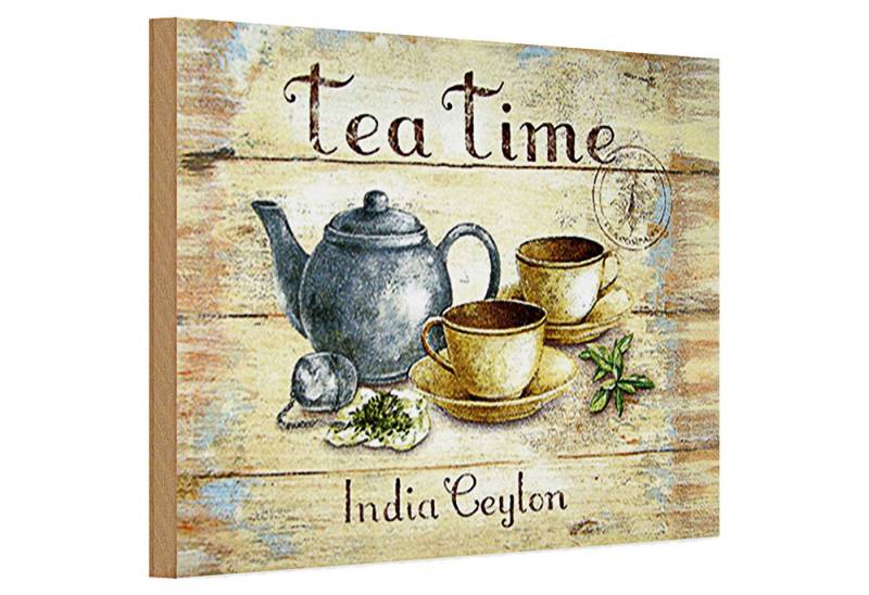 Roomando Holzbild Holzschild Tee 30x20cm Tea Time India Ceylon Teekanne von Roomando