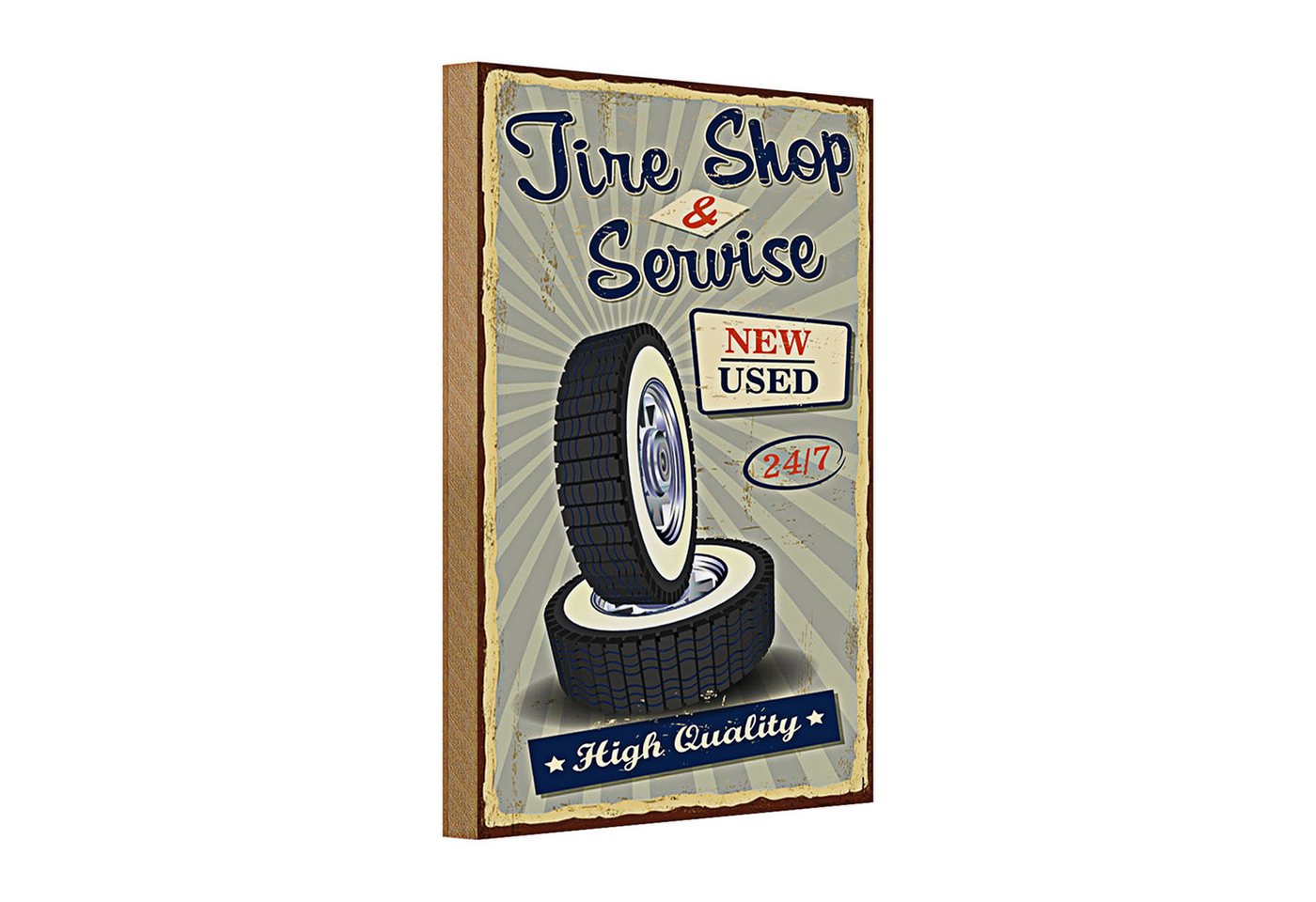 Roomando Holzbild Holzschild Tire Shop 20x30cm Service 24/7 new used Retro Roomando Holzbild Holzschild Tire Shop 20x30cm Service 24/7 new used Retro von Roomando