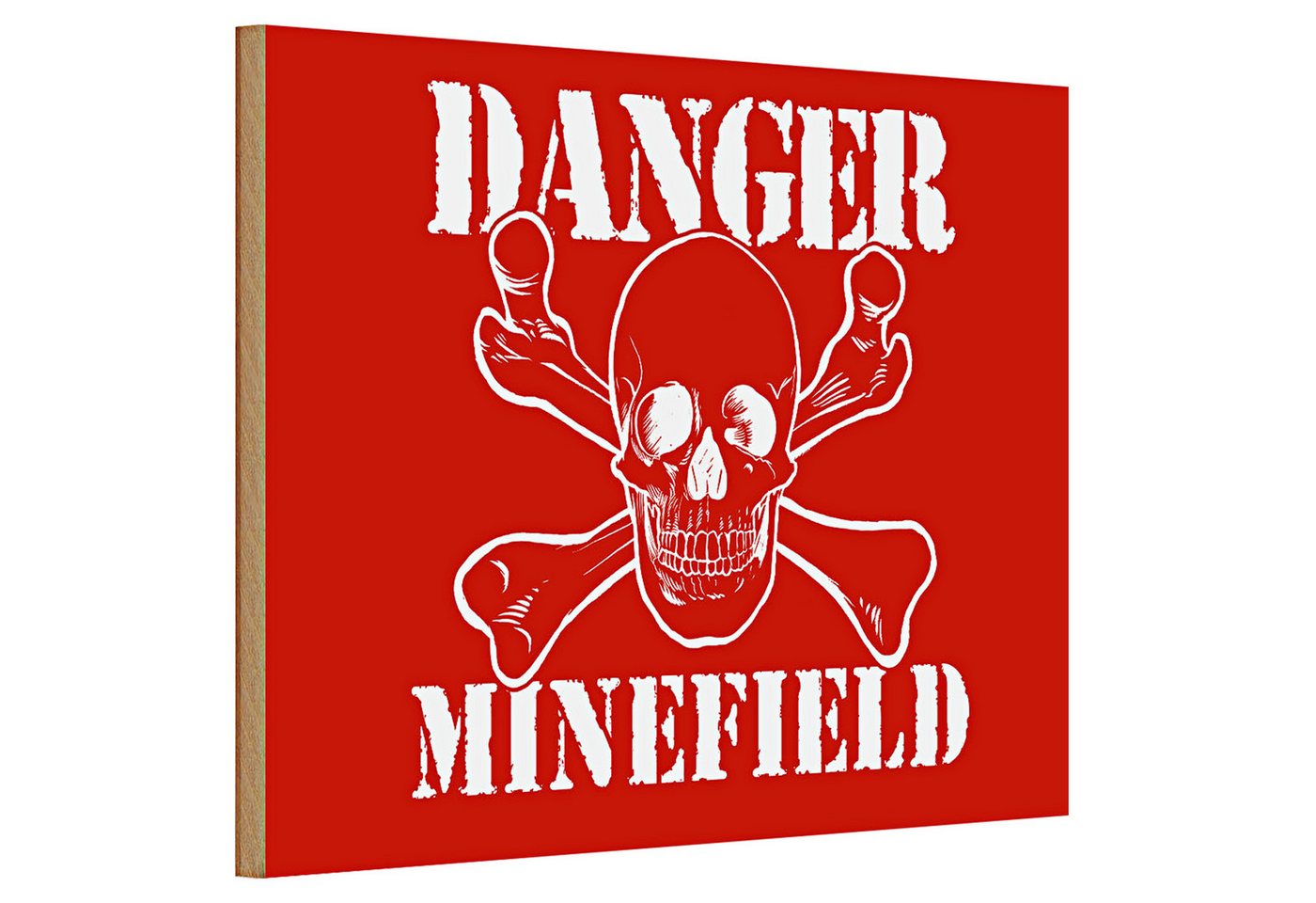 Roomando Holzbild Holzschild Warnschild 30x20cm Danger Minefield Schädel von Roomando