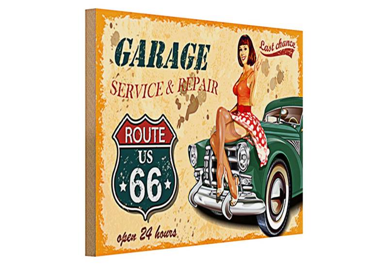 Roomando Holzbild Pinup 40x30cm Retro Garage open 24 hours von Roomando