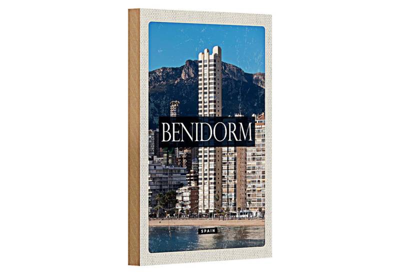 Roomando Holzbild Reise 12x18cm Benidorm Spain Panorama Poster von Roomando