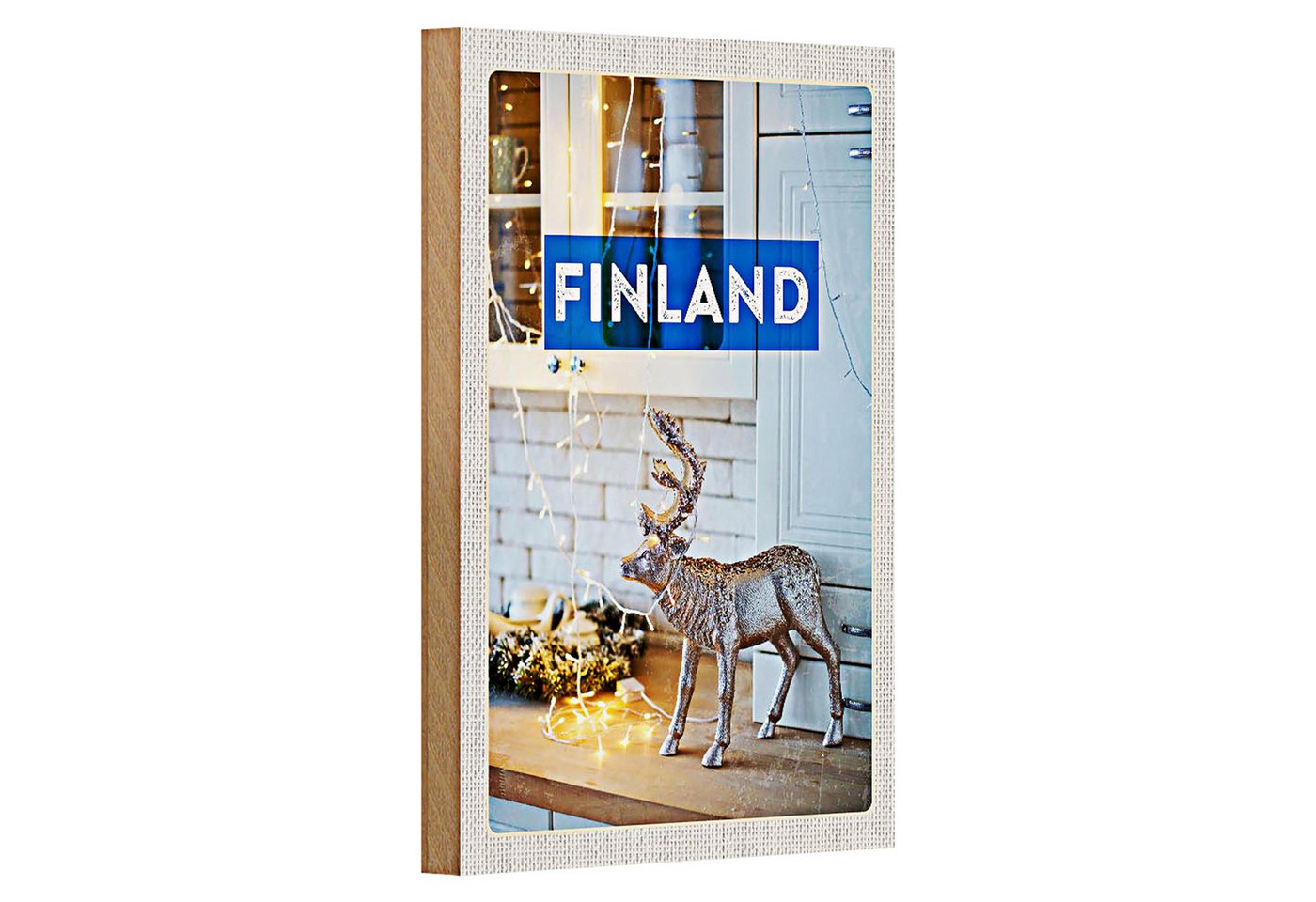 Roomando Holzbild Reise 12x18cm Finnland Hirsch Lichterkette Schrank Roomando Holzbild Reise 12x18cm Finnland Hirsch Lichterkette Schrank von Roomando
