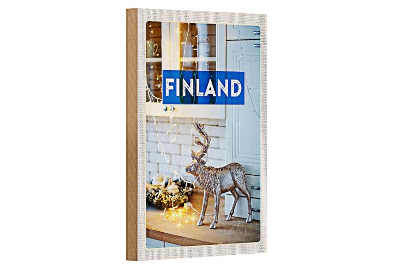 Roomando Holzbild Reise 12x18cm Finnland Hirsch Lichterkette Schrank von Roomando
