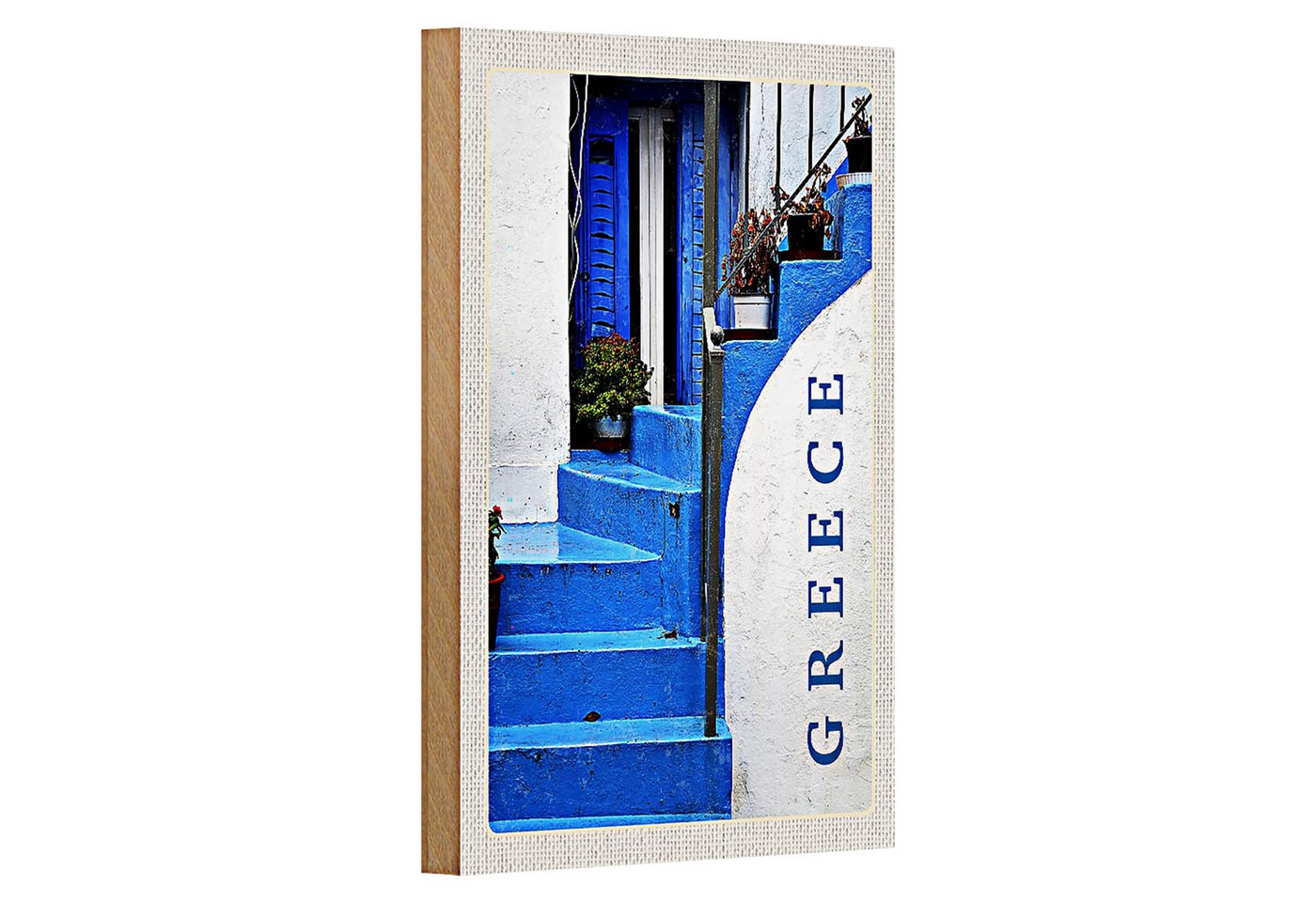 Roomando Holzbild Reise 12x18cm Greece Griechenland blaue Treppen Roomando Holzbild Reise 12x18cm Greece Griechenland blaue Treppen von Roomando