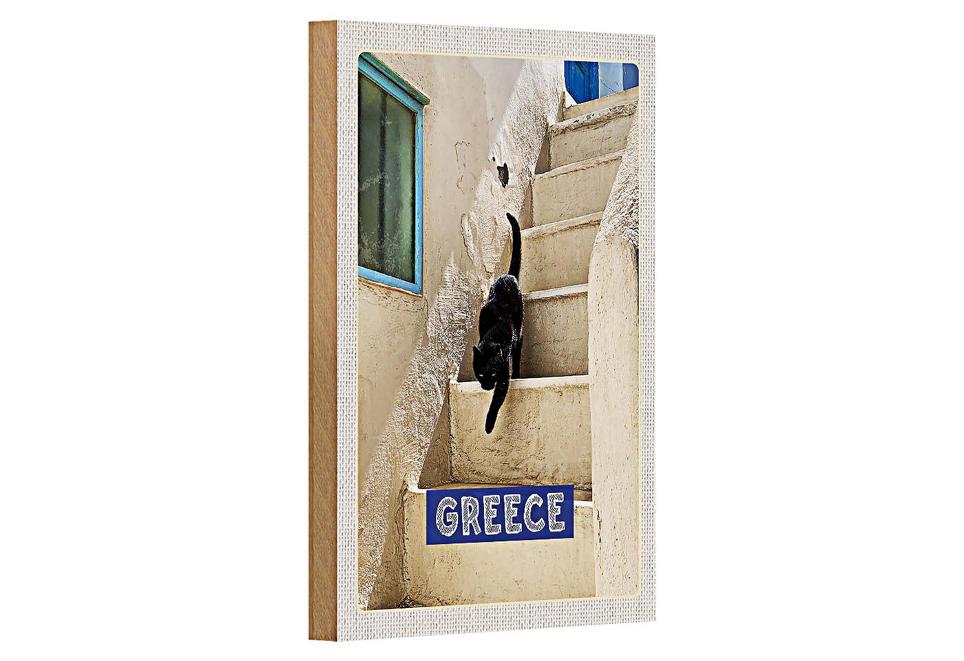 Roomando Holzbild Reise 12x18cm Greece Griechenland weiße Treppe Katze Roomando Holzbild Reise 12x18cm Greece Griechenland weiße Treppe Katze von Roomando