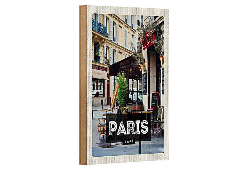 Roomando Holzbild Reise 12x18cm Paris Cafe Reiseziel Poster von Roomando