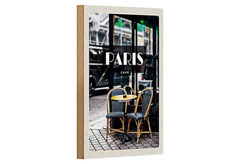 Roomando Holzbild Reise 12x18cm Paris Cafe Retro Reiseziel Poster von Roomando