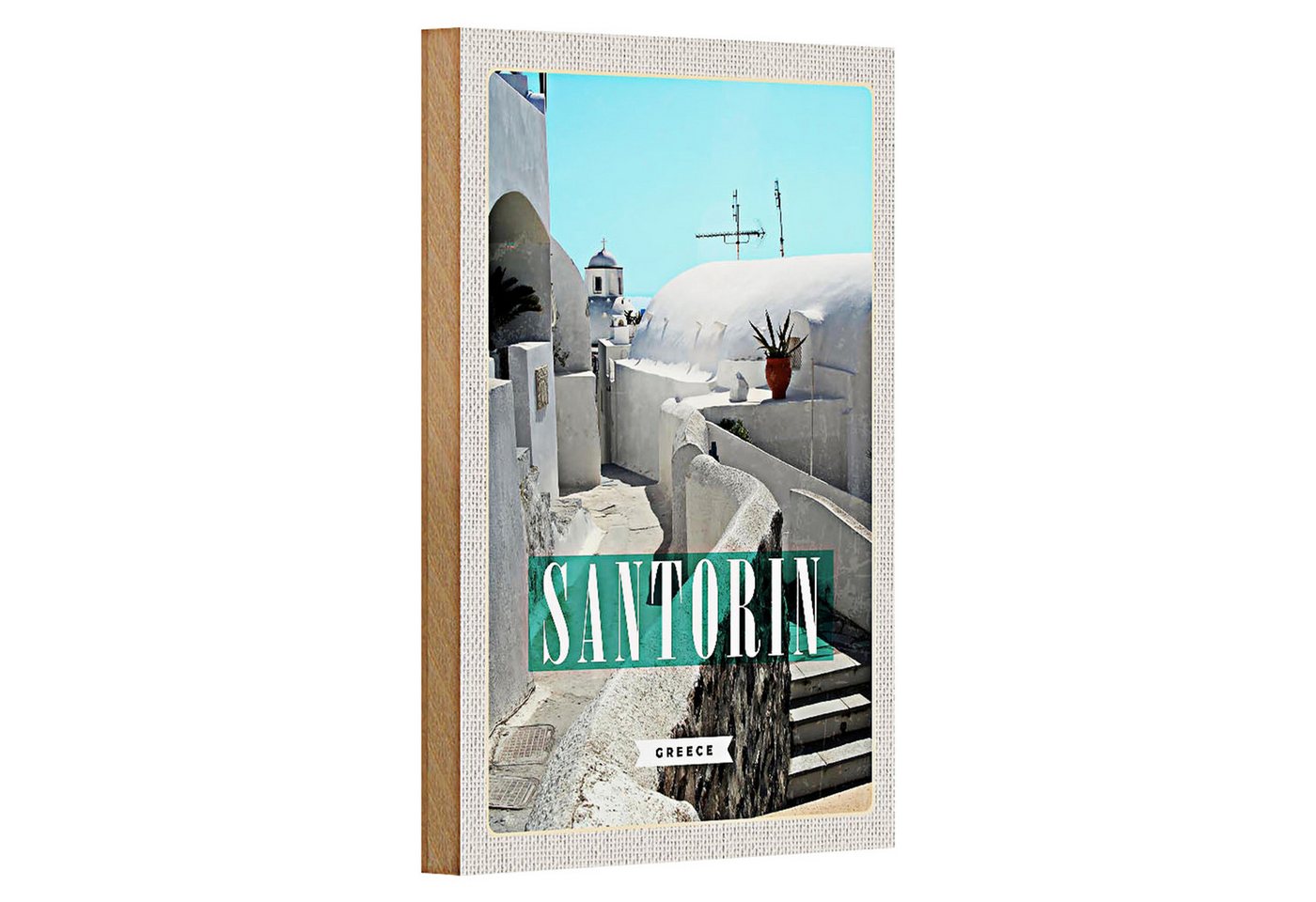 Roomando Holzbild Reise 12x18cm Santorini Stadt weiße Gebäude Treppen Roomando Holzbild Reise 12x18cm Santorini Stadt weiße Gebäude Treppen von Roomando