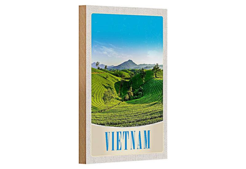 Roomando Holzbild Reise 12x18cm Vietnam Natur Wiese Ackkerbau Bäume von Roomando
