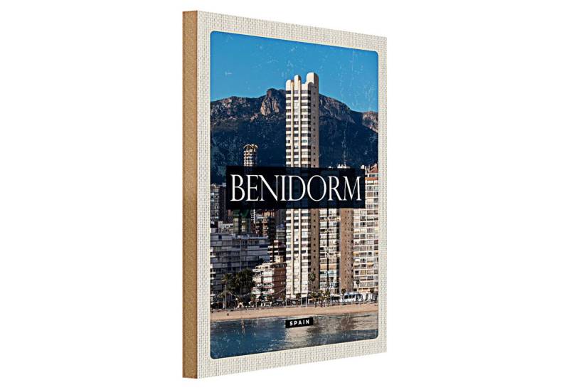 Roomando Holzbild Reise 30x40cm Benidorm Spain Panorama Poster von Roomando