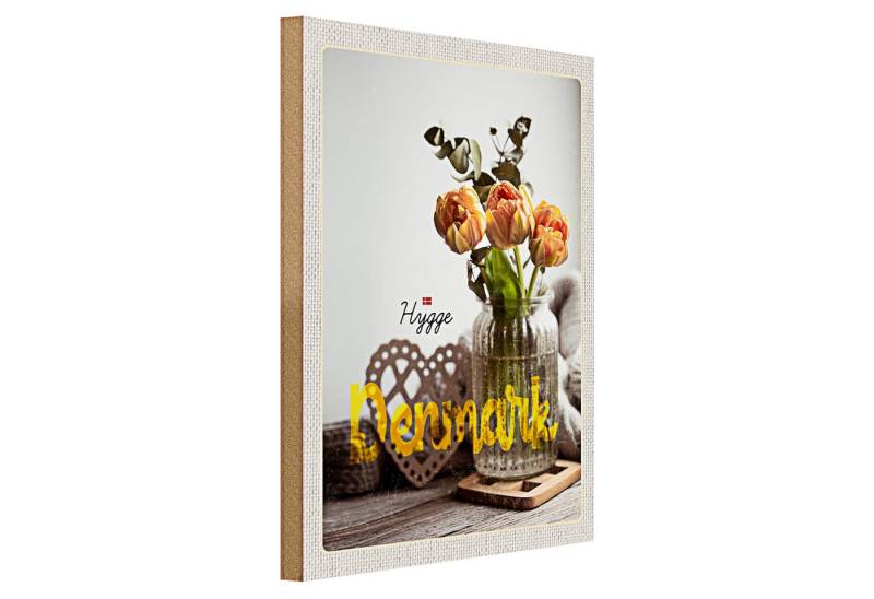Roomando Holzbild Reise 30x40cm Dänemark Kopenhagen Blume Natur Vase von Roomando