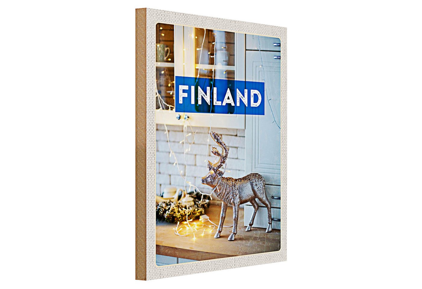 Roomando Holzbild Reise 30x40cm Finnland Hirsch Lichterkette Schrank Roomando Holzbild Reise 30x40cm Finnland Hirsch Lichterkette Schrank von Roomando