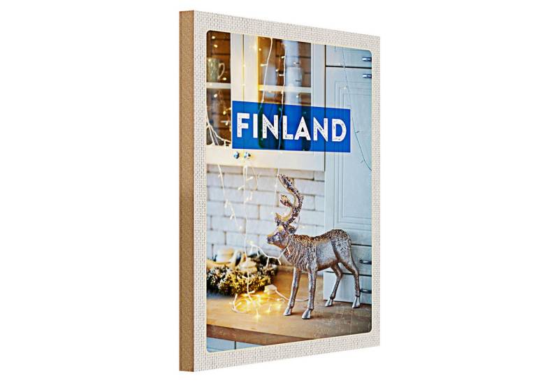 Roomando Holzbild Reise 30x40cm Finnland Hirsch Lichterkette Schrank von Roomando